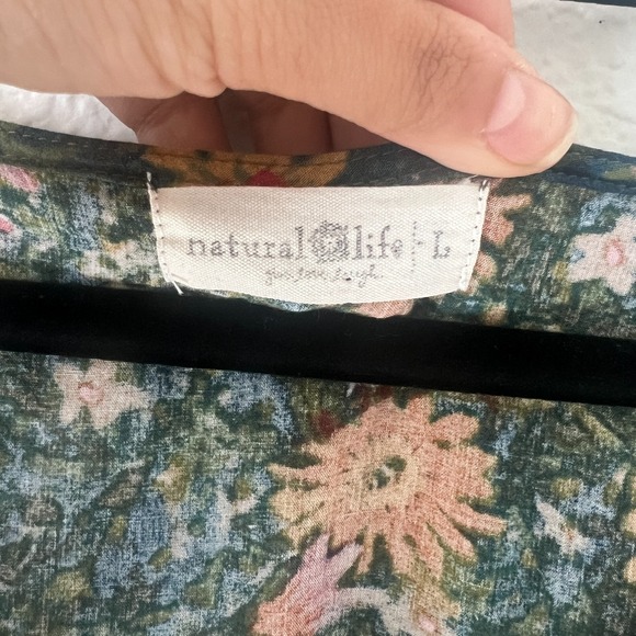 Natural Life Sz L Claire Maxi Dress Green Floral Short Sleeve Boho Sunflower - Picture 3 of 11